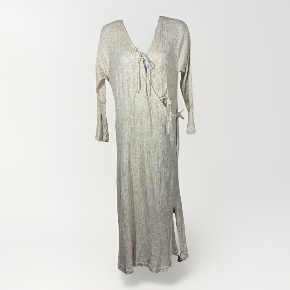 Indigo‎ Road XL Cream Rayon Gauze Tie Front Tea Length Dress Boho Kaftan